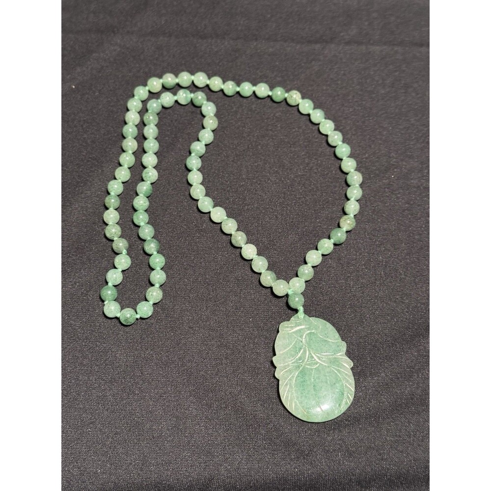 Vintage Jade Jadeite Vintage Pendant Necklace - 16" Green - Blue